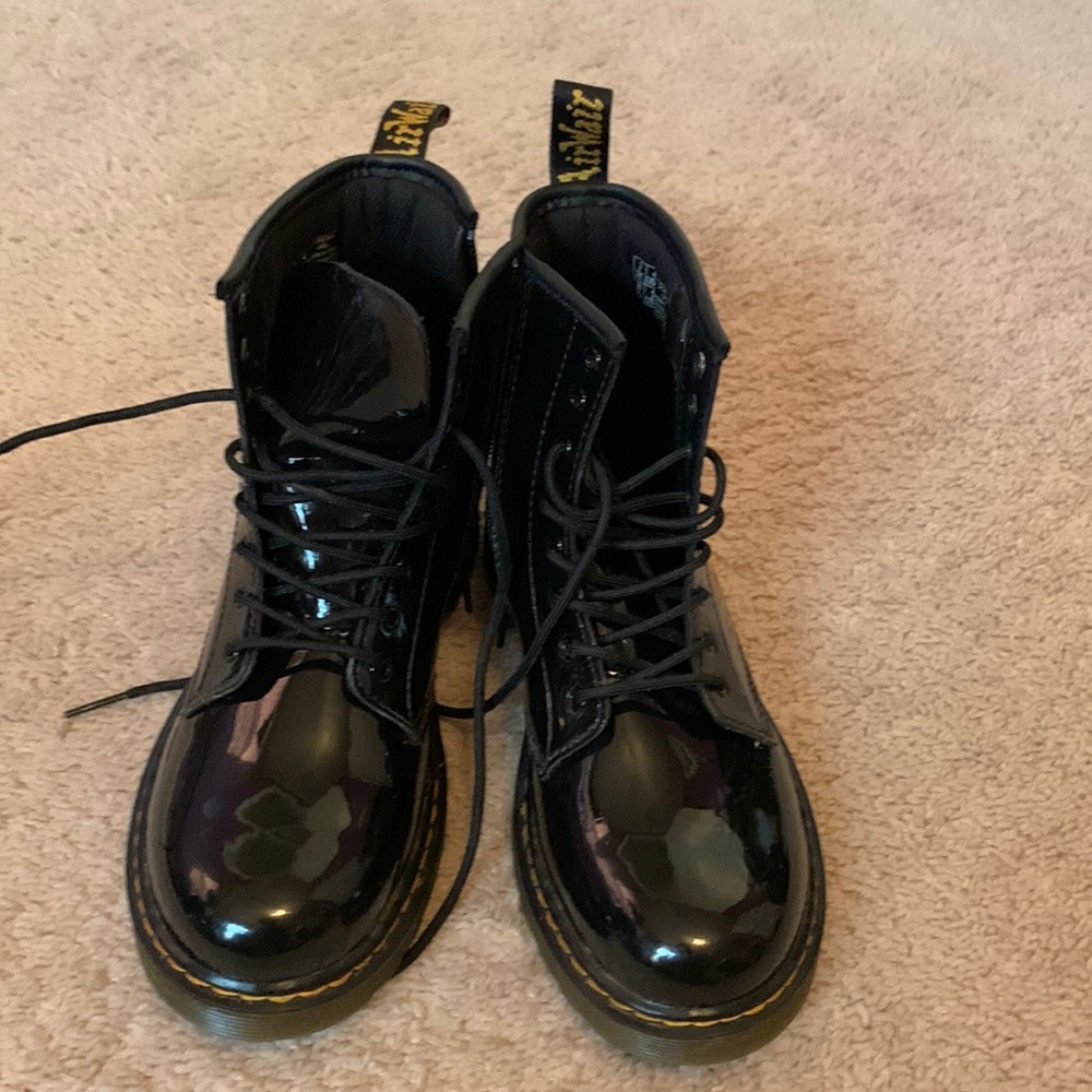 Black patent Big Girls Dr. Marten boots worn once.